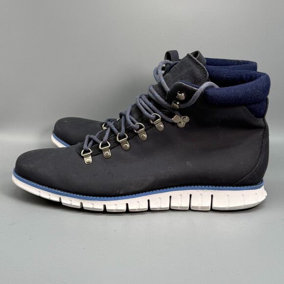 Cole Haan Zero Grand Men's 13 Black Blue White Leather Hiker Boots Lace-Up Ankle - Picture 4 of 11